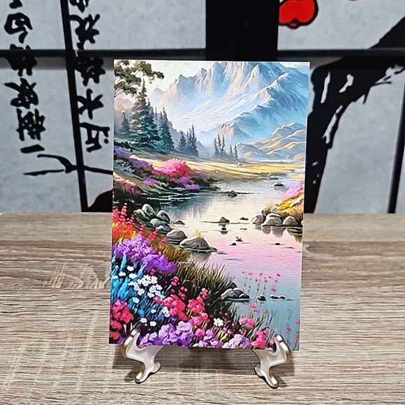 4x6 Colorful Floral Landscape with Mountains Oil Painting Art‎ Print - Picture 6 of 6